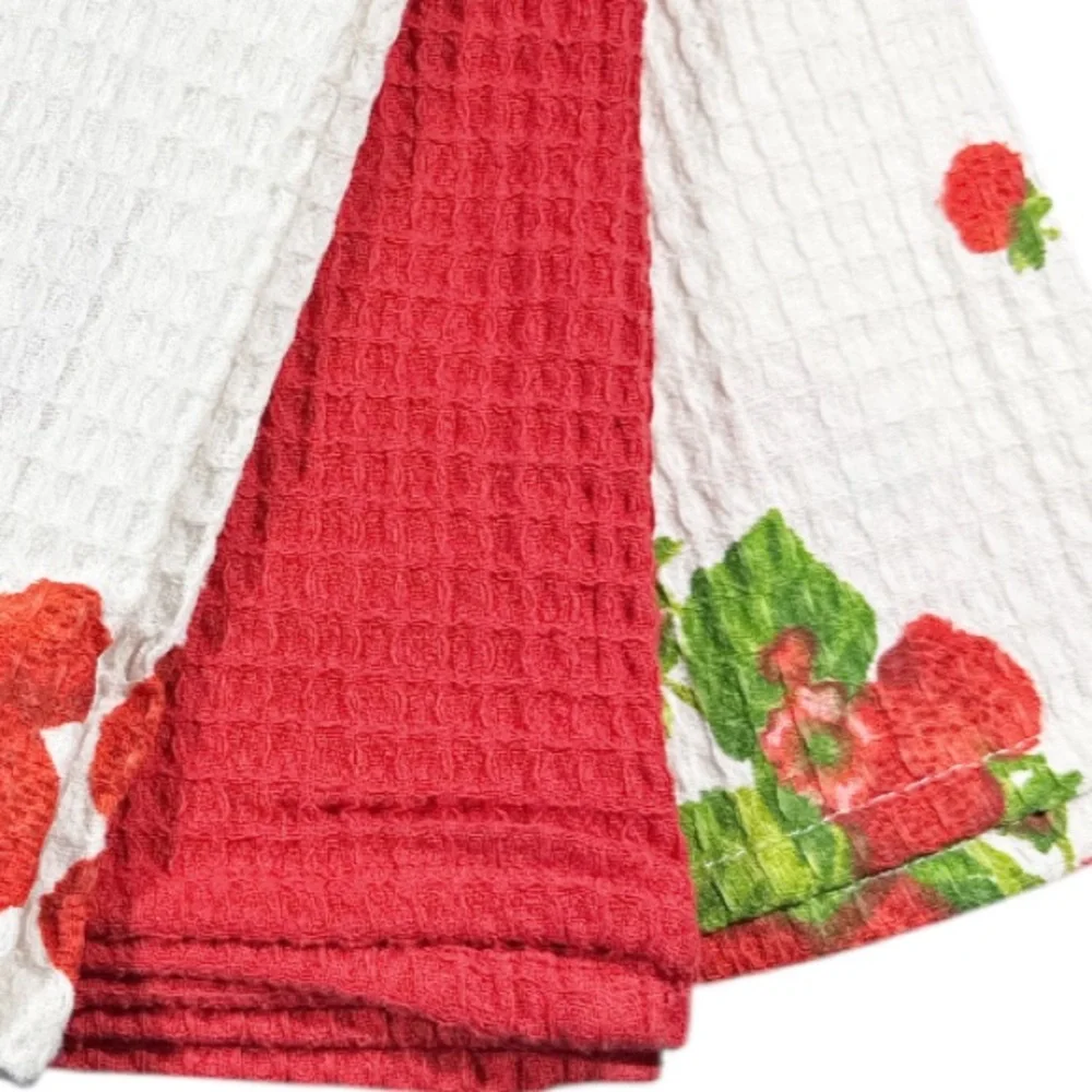 NEW April Cornell STRAWBERRY DESIGN Kitchen Towel Set/3